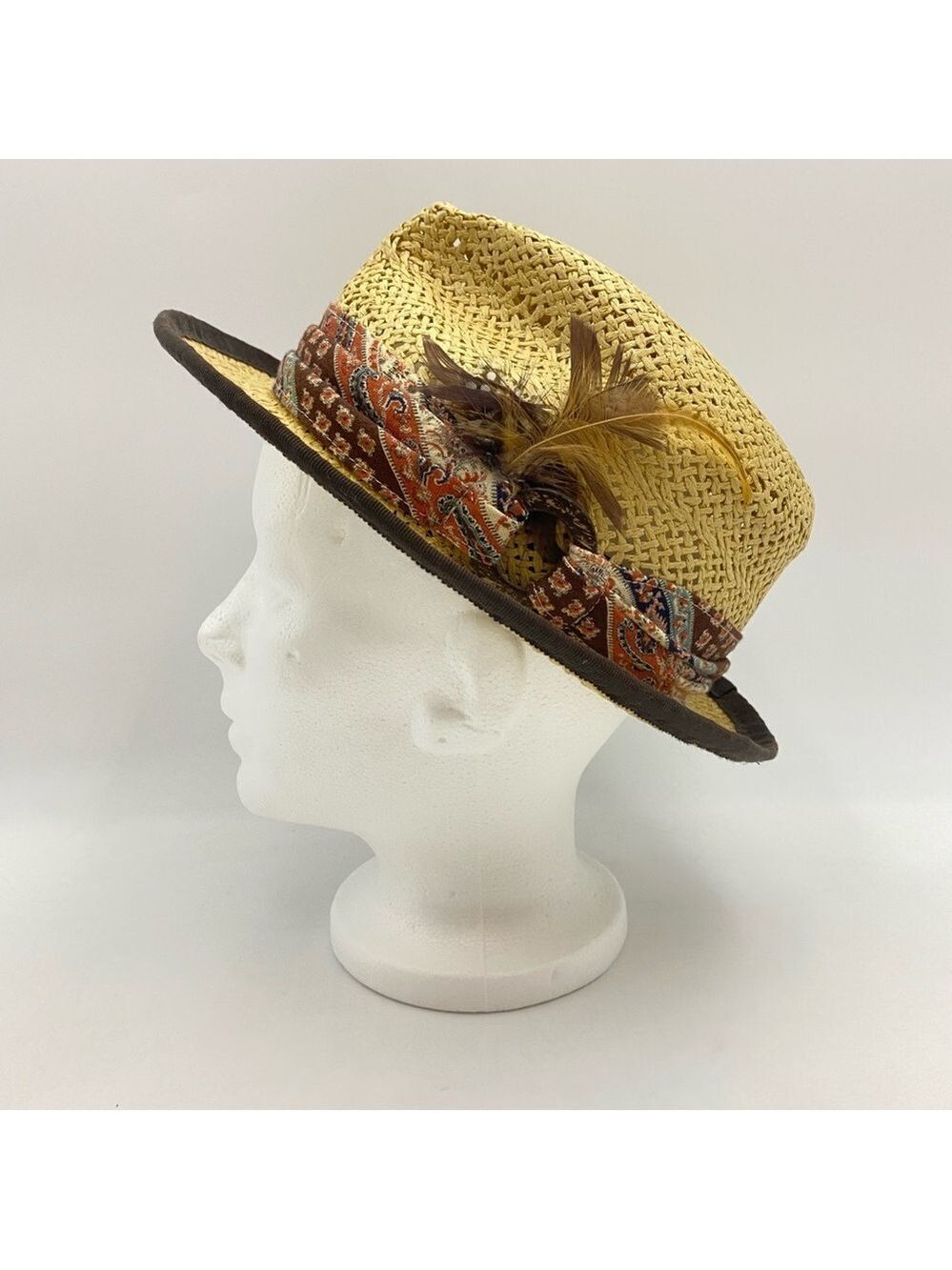 Delux Fedora Straw Hat w/ Feathers One Size